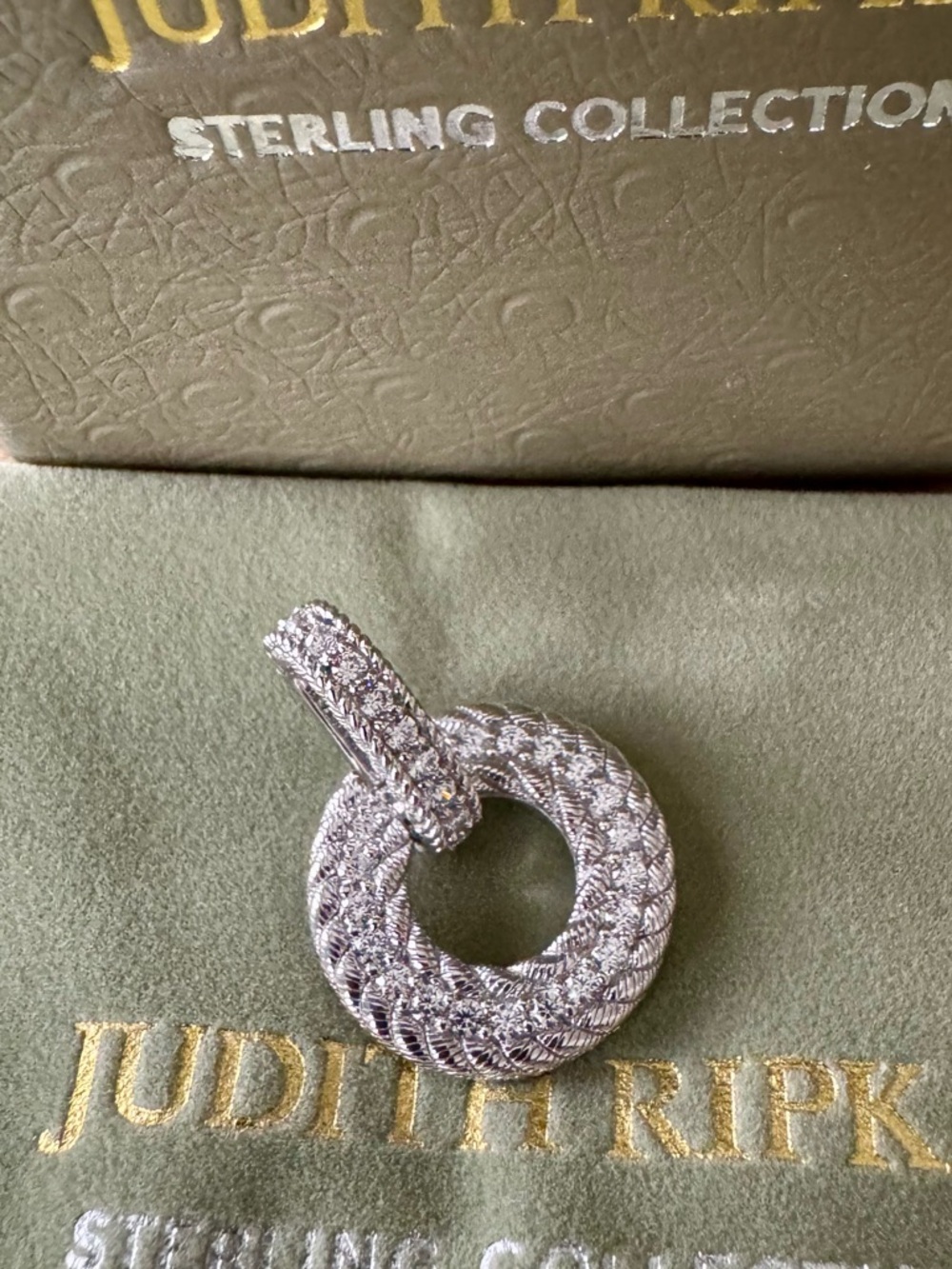 Judith Ripka Sterling Silver Textured Circle Pendant in Silver N CZ